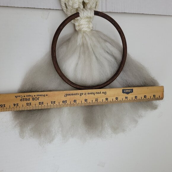 Macrame Wall Hanger with Brown Wood Hoop Off White w Rust Orange Butterfly Towel - Picture 13 of 15